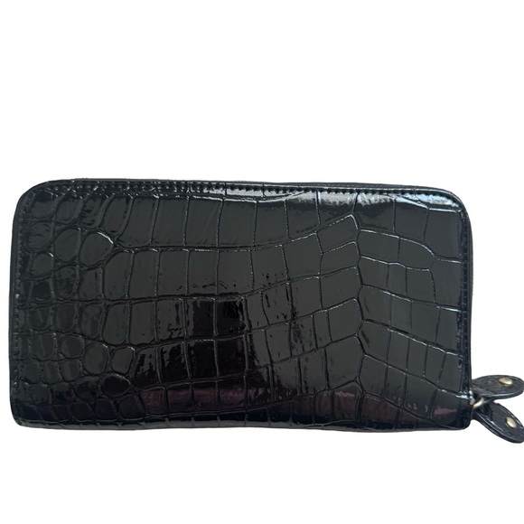 Steve Madden Black Croc-Embossed Zip-Around Wallet - Picture 2 of 8
